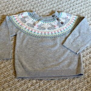 Baby Boden 100% Cotton Gray Sweater with Rabbits and Flowers